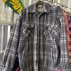 Wool blend PLAID INSULATED SHIRT JACKET Heavy warm gray - size large